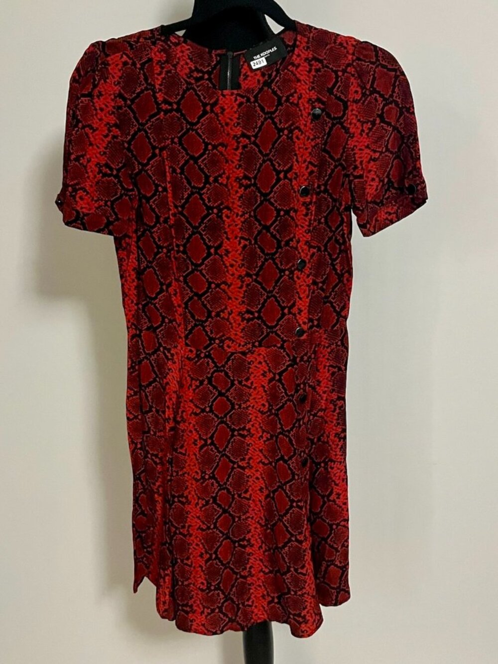 #243 The Kooples Red with Black Squares Short Sleeve Short Dress
